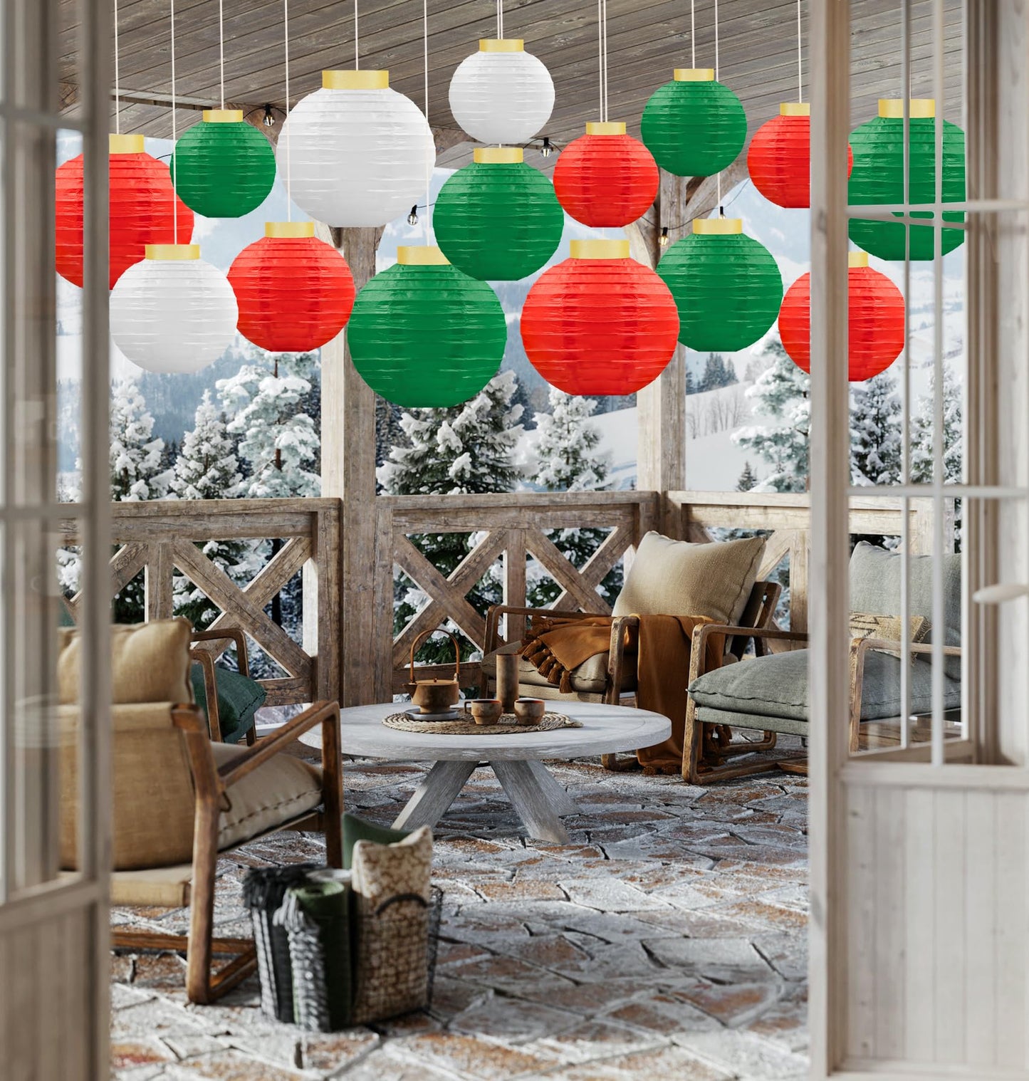 15Pcs Christmas Hanging Paper Lanterns Party Decorations Indoor - Xmas Ornaments Decor for Winter, Birthday Party Ceiling Supplies