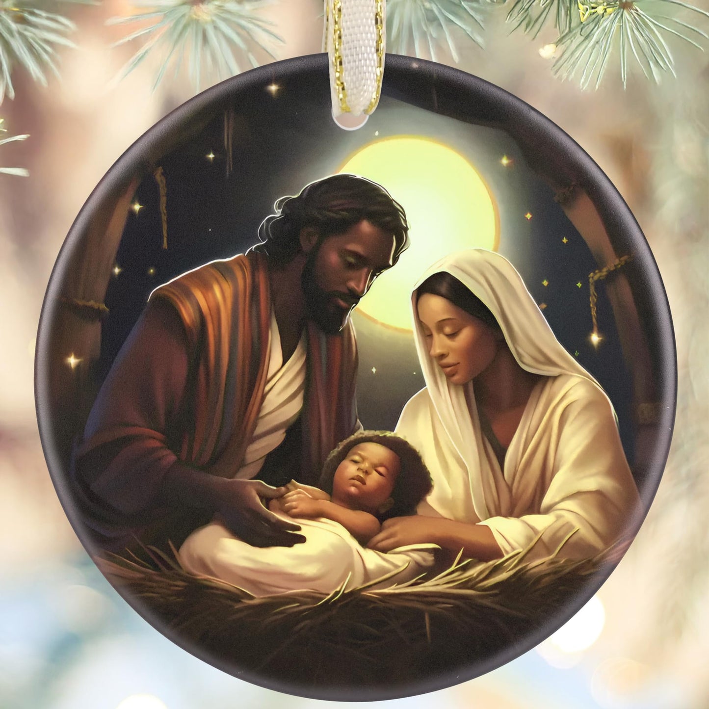 LAOWEIKI Nativity Christmas Ornament, 3.5 Inch Ceramic, Christian Gift, Christmas Tree Decor