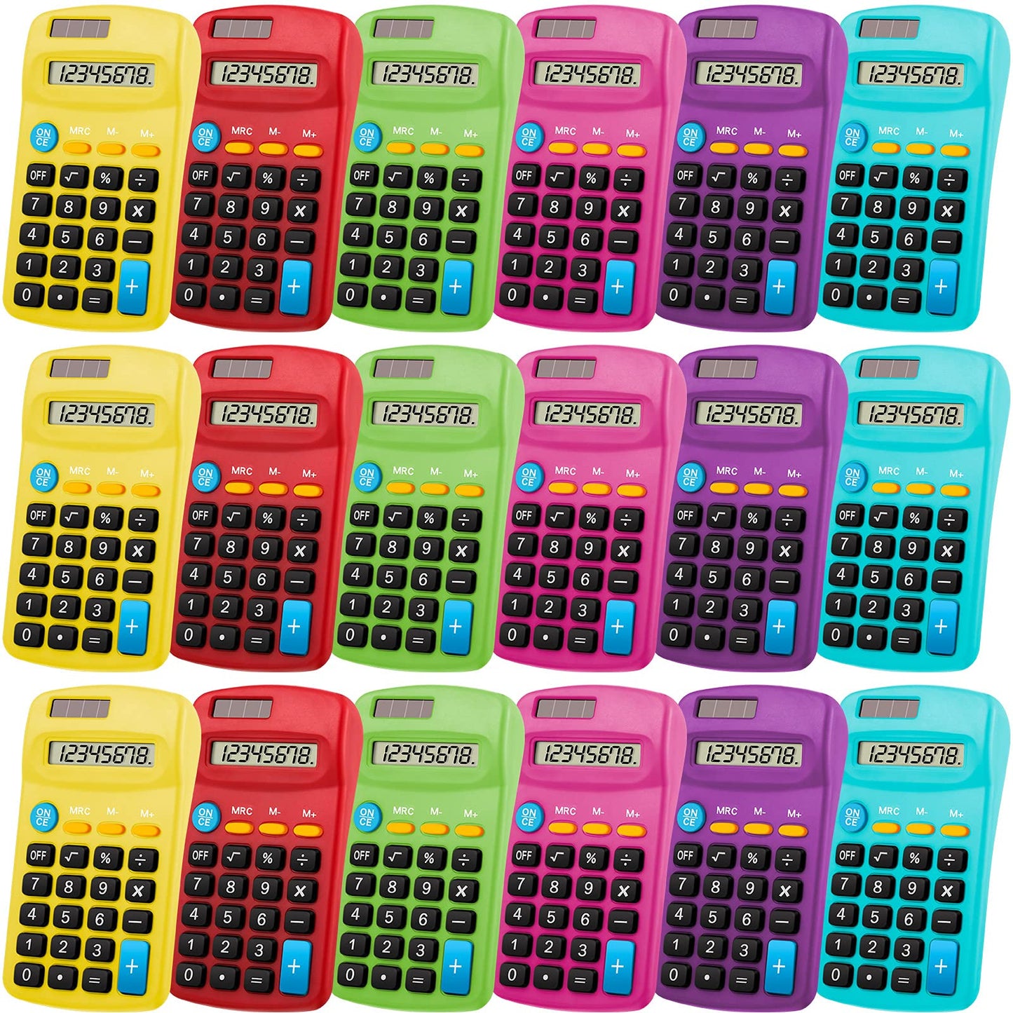 Weewooday 12 Pieces Small Basic Calculator 8 Digit Solar Battery Dual Power Mini Pocket Calculator for Kids Students Classroom Desktop Home Office, 6 Colors