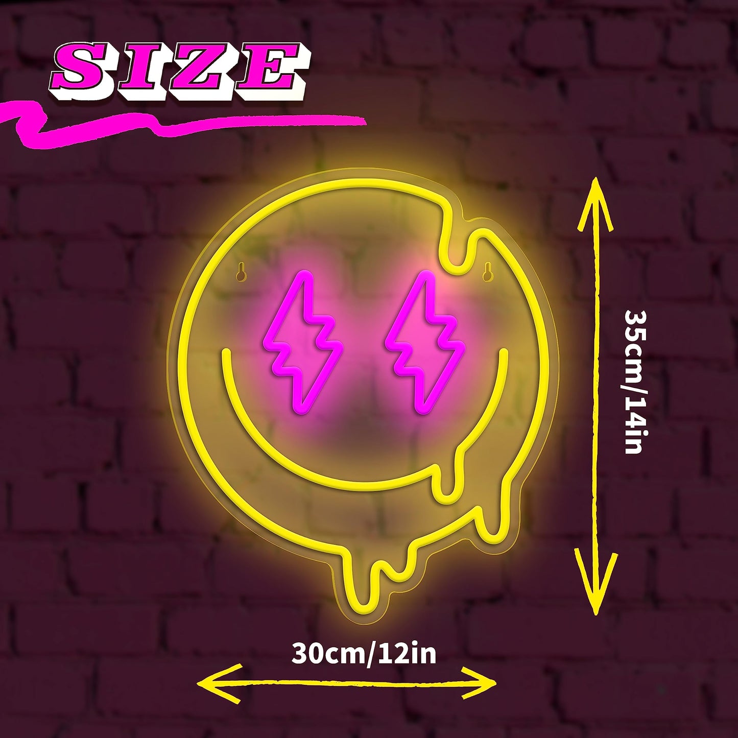 JIARODEY Melting Smile Face Neon Sign Dimmable Melted Smiling Face Neon Signs for Wall Decor Neon Smile Light Signs for Kids Room Party Bedroom Wall Art Decor USB Powered Holiday Gift