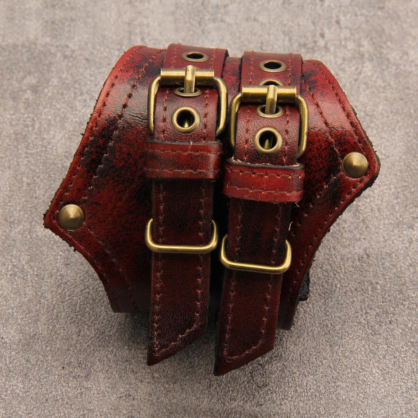 GelConnie Mens Leather Cuff Bracelet Wide Punk Rock Wristband Studded Bracelet Red Adjustable Leather Arm Band