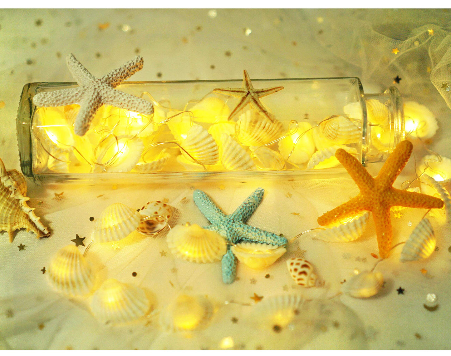 Cynzia Natural Seashells String Lights, 40LED Beach Decoration USB Plug in with 8 Modes Remote Control, Waterproof Ocean Fairy Lights for Bedroom Party Indoor Outdoor Wedding Holiday Christmas