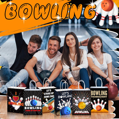 Kolldenn 24 Pcs Bowling Party Favors Bags Bowling Ball Goodie Gift Paper Bags with Handles Sport Candy Treat Pouch for Ball Birthday Party Decorations Supplies