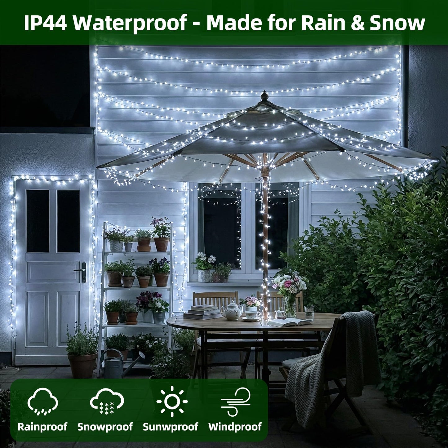 QUHUATU 750 LED 240FT Christmas Lights Outdoor,12 Lighting Modes Christmas String Lights with Timer, Dimmable Cool White LED StringLights Waterproof for Yard Tree Wedding Party Holiday Cool White
