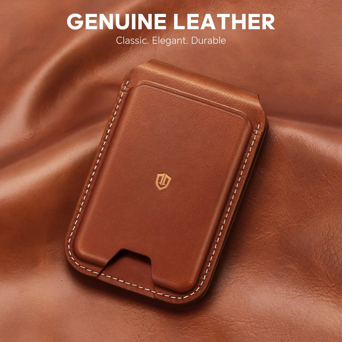 SHIELDON Genuine Leather Card Holder for Phone, Strong Magnetic Wallet for MagSafe with Adjustable Stand, RFID Blocking Mag Wallet for iPhone 17/17e/16/15/14/13/12/Pro/Max/Air/Plus Men & Women - Brown