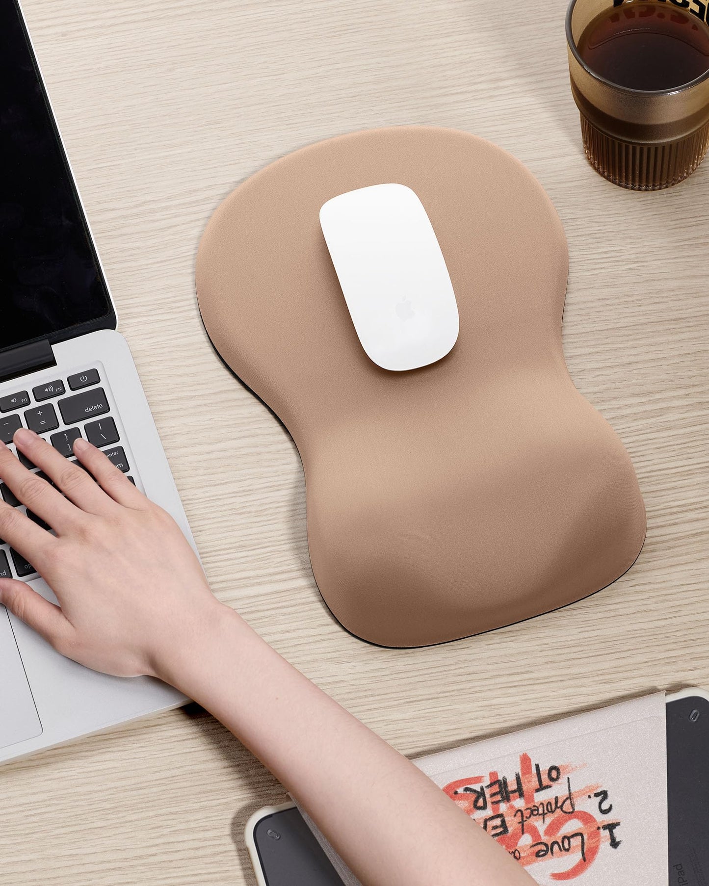 Laborio Ergonomic Mouse Pad with Wrist Rest, Mousepad with Wrist Support, Non-Slip Hard Base Mouse Pads, Portable for Office/Home/Travel Work(Coffee)