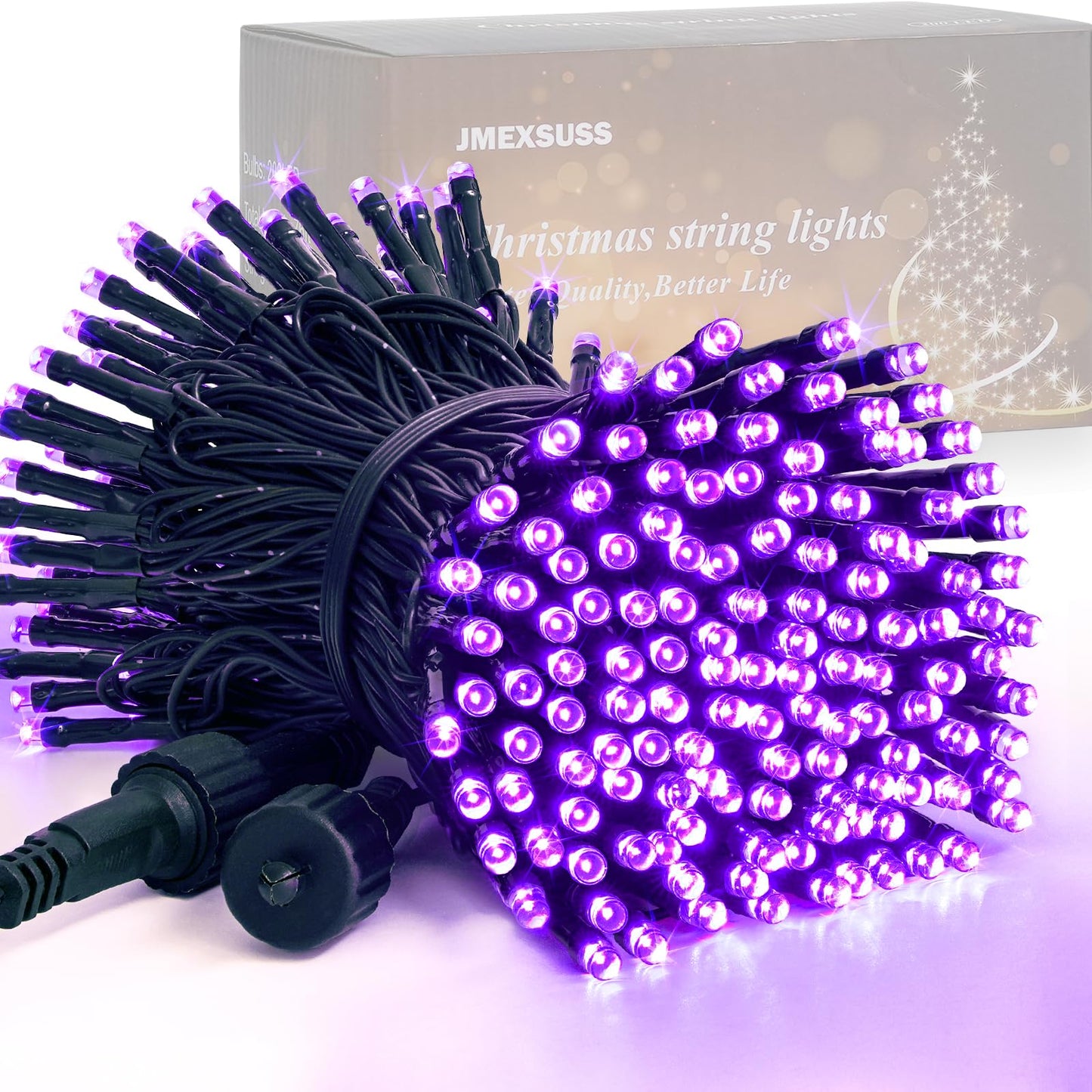 JMEXSUSS 200 LED 66ft Purple Christmas Lights, Connectable Purple String Lights Plug in, 8 Modes Outdoor Christmas Light for Tree Outside Indoor Patio Party Ceiling Room Xmas Decor