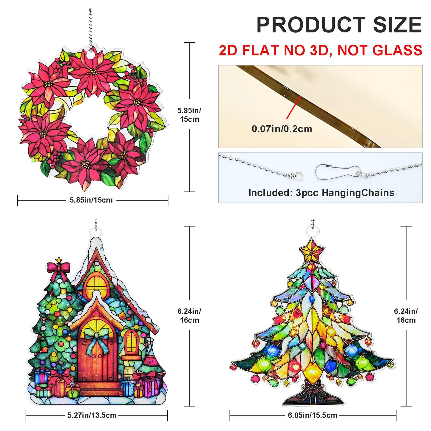 Christmas Tree Ornament Acrylic Suncatcher Window Hanging Wall Decor for Indoor Outdoor Doors Home