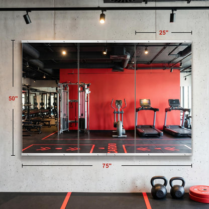 AMOISE Home Gym Mirror for Wall, 50"x25"-3PCS Frameless Tempered Glass Mirror, Large Full Length Mirror for Garage, Workout, Yoga Room, Dance Studio & Home Exercise