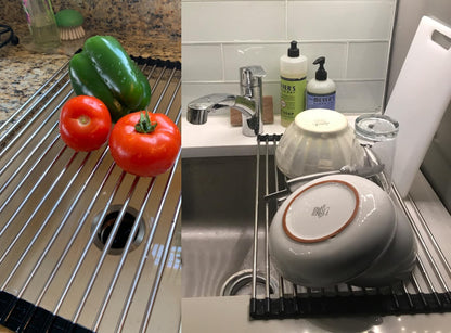 Ahyuan Roll up Dish Drying Rack Over The Sink Kitchen Roll up Sink Drying Rack Portable Dish Drainer Foldable Dish Drying Rack (Warm Gray, 17.8''X17'')