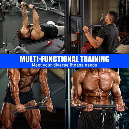 TOBWOLF Upgraded W-Shaped Lat Pull Down Bar, Lat Pulldown Attachment for Home Gym, Curl Triceps Press Down Bar Handle LAT Bar, Single D-Handle Tricep Press Down Bar With Full Wrapped EVA Rubber Handle