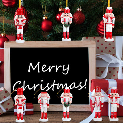 5 Set Christmas Nutcrackers Ornaments Set Glitter Candy Cane Wooden Soldier Figurines 5 Inch Pink Nutcracker Hanging Decoration Christmas Nutcracker Figures Ornaments Holiday Xmas Tree Decor