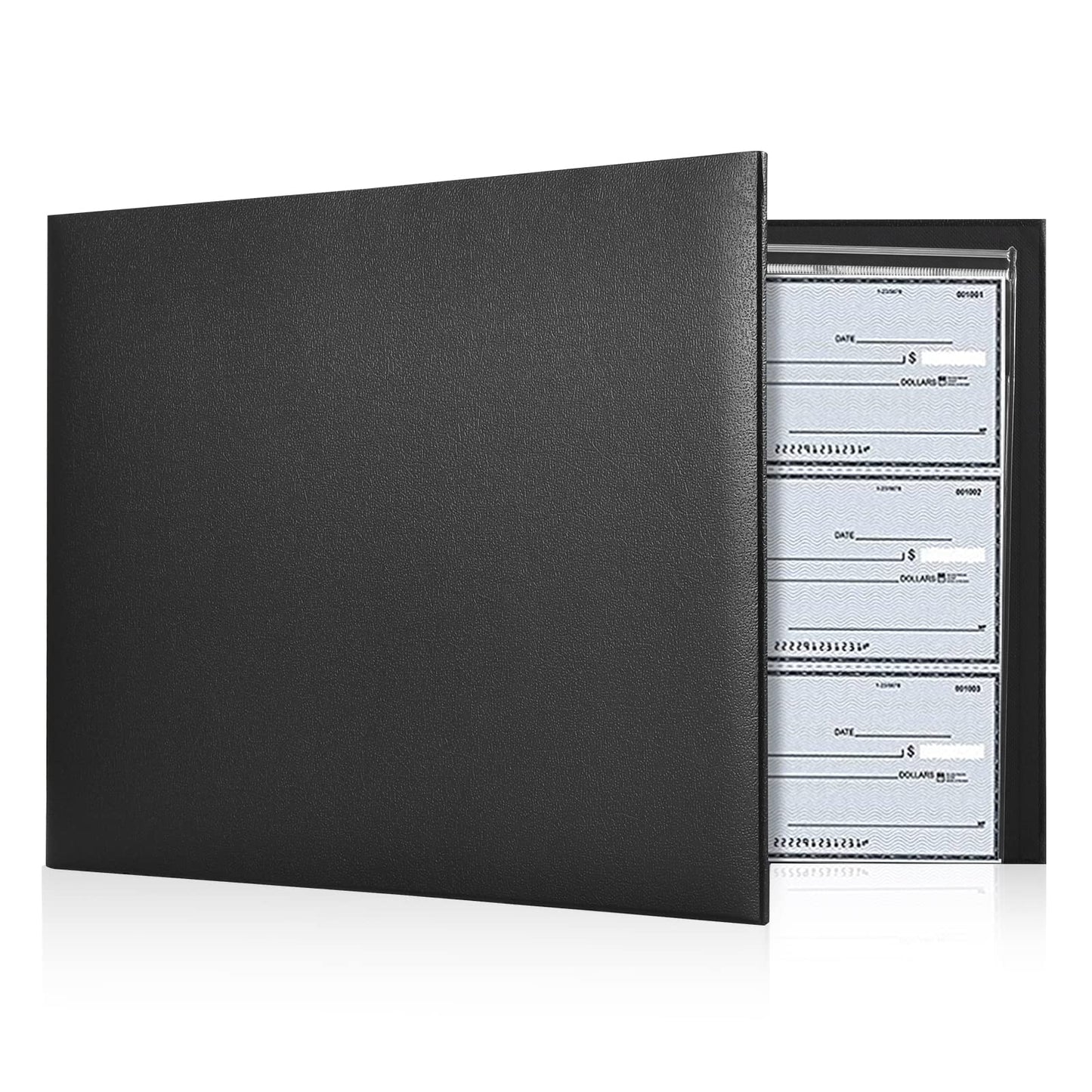 7 Ring Check Binder, 3-On-A-Page Business Checkbook Holder, 500 Checks Capacity, with 2024-2030 Calendar Organizer, Sleek Business Design (Black)