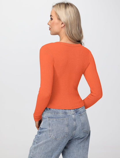 Womens Long Sleeve Tops Fall Lightweight Cardigan Cropped Going Out Shirts Ribbed Button Down Cute Trendy 2025