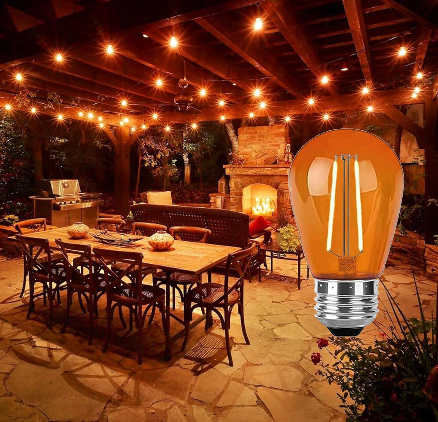 Sxminer 2W S14 LED Bulbs Orange Halloween LED Replacement Bulb Plastic Shatterproof Outdoor LED String Lights E26 Base Edison Bulb Decorative Bulb for Home Patio Christmas Wedding Party Decor,15 Pack