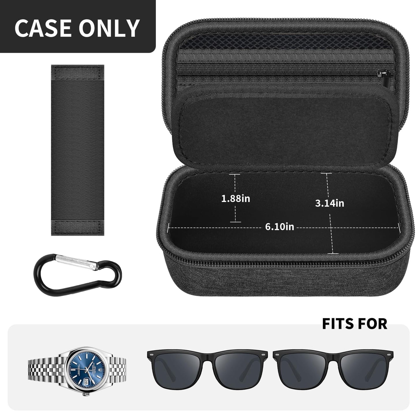 Travel Sunglass Organizer Case for Sojos/for Goodr/for Quay Polarized Sunglasses Men Women,2 Pairs Trendy Glasses Storage Box for Retro Oval/Rectangle Aviator Shady Rays Sun Glasses(Bag Only)-Black,XS