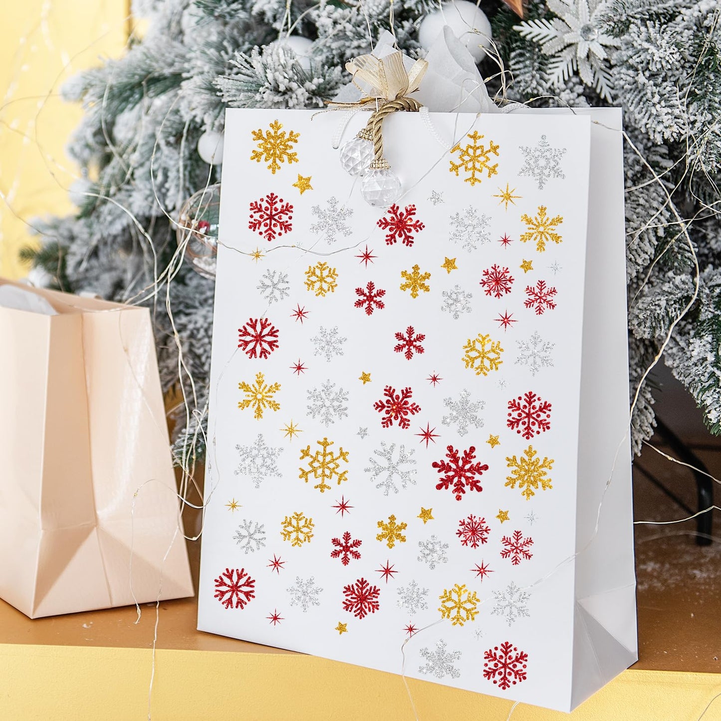Whaline 330 Pcs Winter Glitter Stickers Gold Silver Red Snowflake Decals Self Adhesive Stickers for Christmas Home Party DIY Crafts Supplies, 10 Sheets