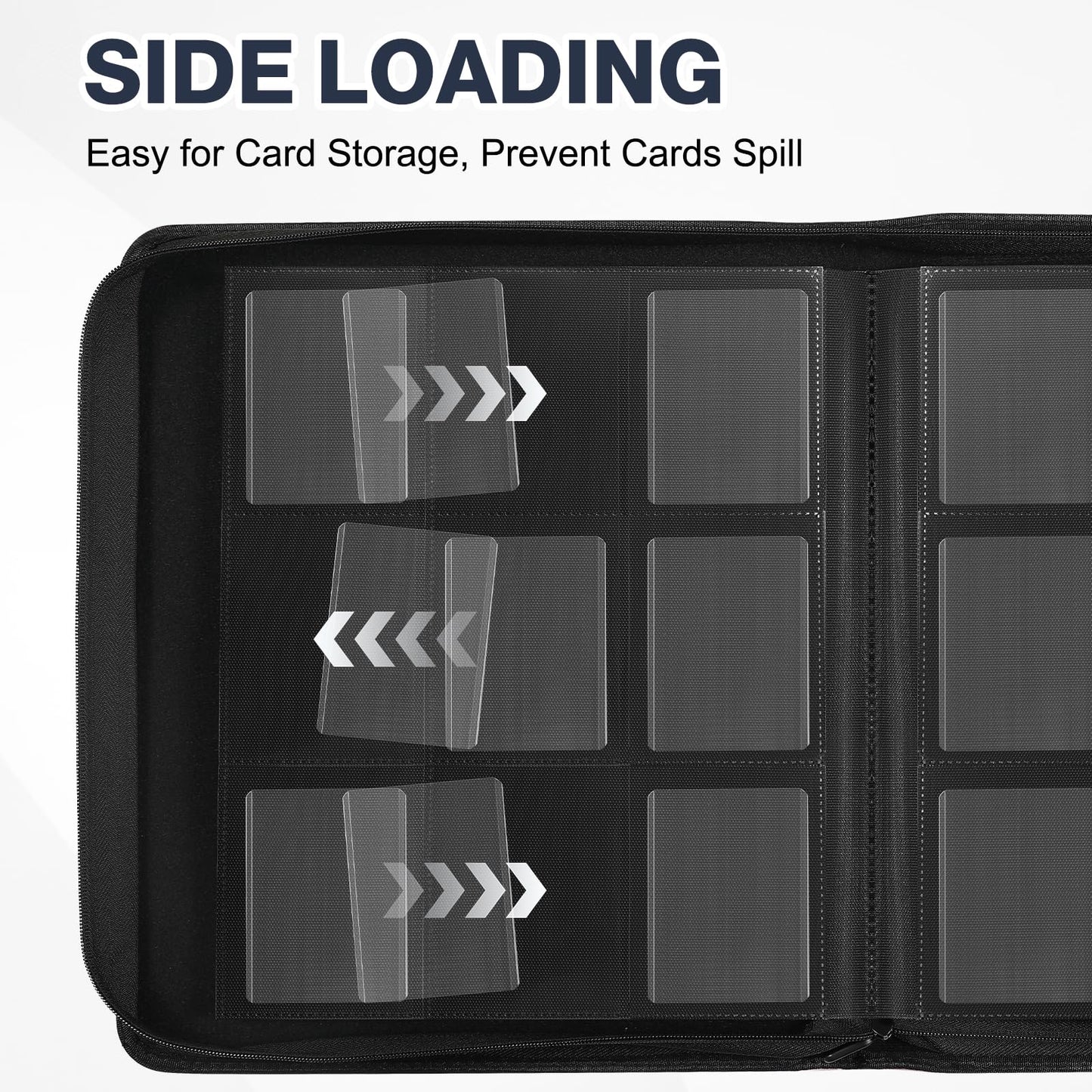 Toploader Binder, Holds 360 Toploader, 100 Toploaders INCLUDED, 9-Pocket PU Cover Top Loader Binder for 3" x 4" Rigid Toploaders, Ringless Double-Sided Toploader Card Binder for TCG, Sport Cards