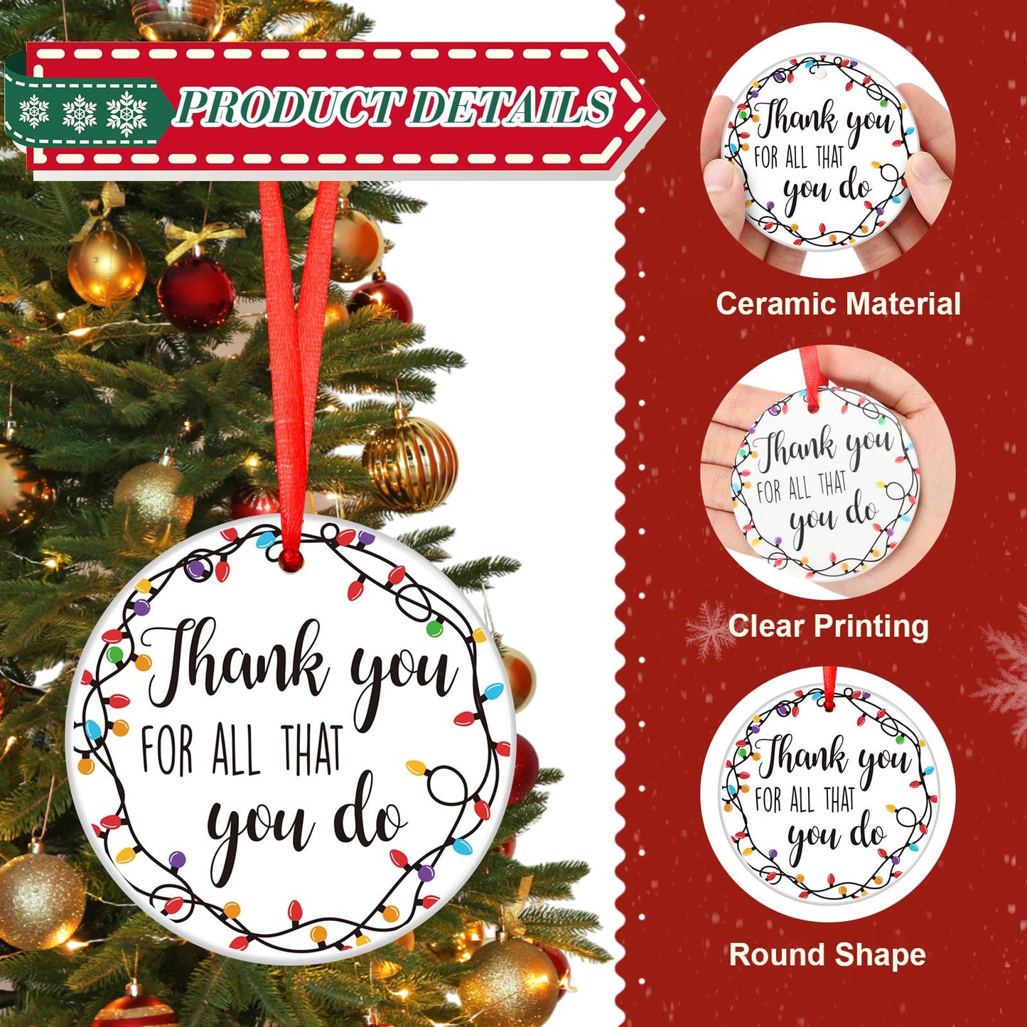 Barydat 24 Pcs Christmas Ornaments Employee Appreciation Gifts Bulk for Coworkers, Christmas Tree Ceramic Plaque Hanging Ornaments with Rope for Xmas Thanksgiving Teachers Nurses Gifts (Classic)