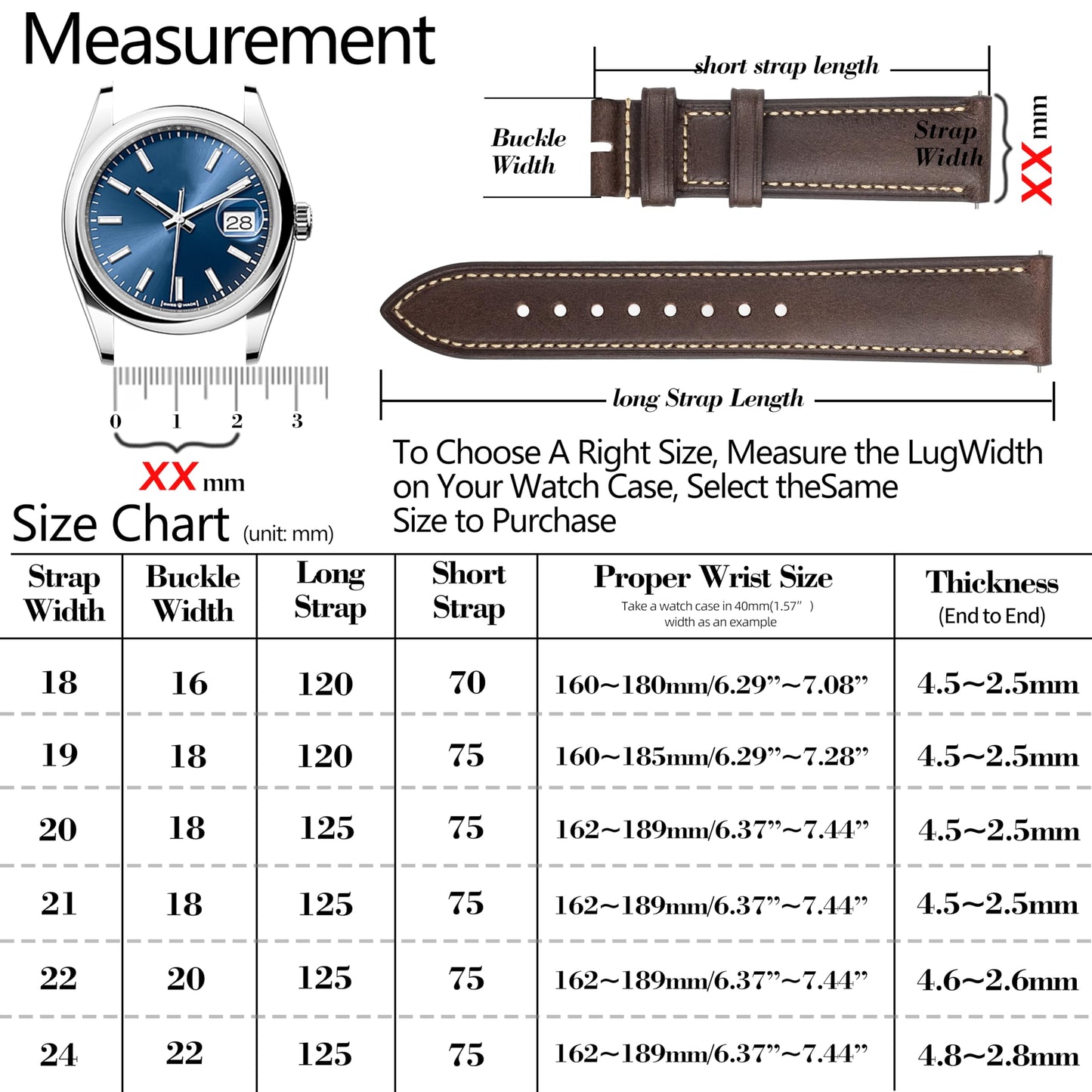 Gomvadr Vintage Genuine Top Grain Leather Watch Strap Quick Release, 18/19/20/21/22/24mm, Silver/Black Buckle, Universal Fit Unisex for Daily Wear (Black with Silver Buckle, 21mm)