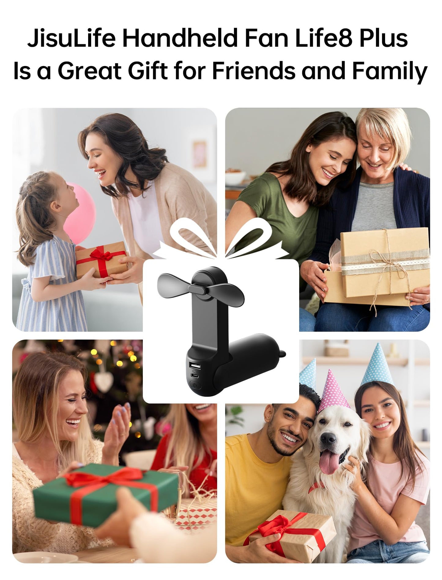 JISULIFE Handheld Fan with 4500 mAh Powerbank Max 37 Hours Runtime, Pocket Portable Battery Operated or USB Powered Folding Personal Fan, 3 Speeds, Gifts for Women Men Kids Gift for Festival(Black)