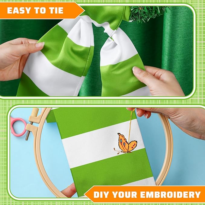 Wreath Sash for Front Door Wreath Satin Sash Blank Sashes Embroidery Monogram Yard Doorway Indoor Outdoor Wall Ribbon Bow Home Decor(Green,White,Fresh Stripes)