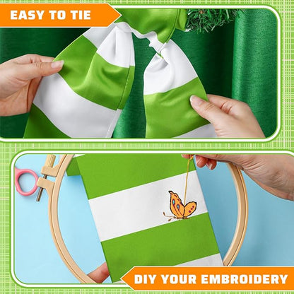 Wreath Sash for Front Door Wreath Satin Sash Blank Sashes Embroidery Monogram Yard Doorway Indoor Outdoor Wall Ribbon Bow Home Decor(Green,White,Fresh Stripes)