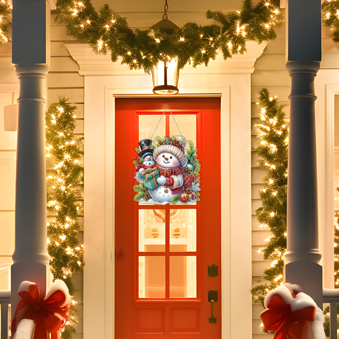 JJFox Diamond Art Hanging Kit for Adult,Special Shaped Rhinestone,DIY Acrylic 5D Diamond Art Painting Window Pendants Home Garden Wall Hanging Kits Hanging Ornament,Double Sided. (Christmas Snowman)