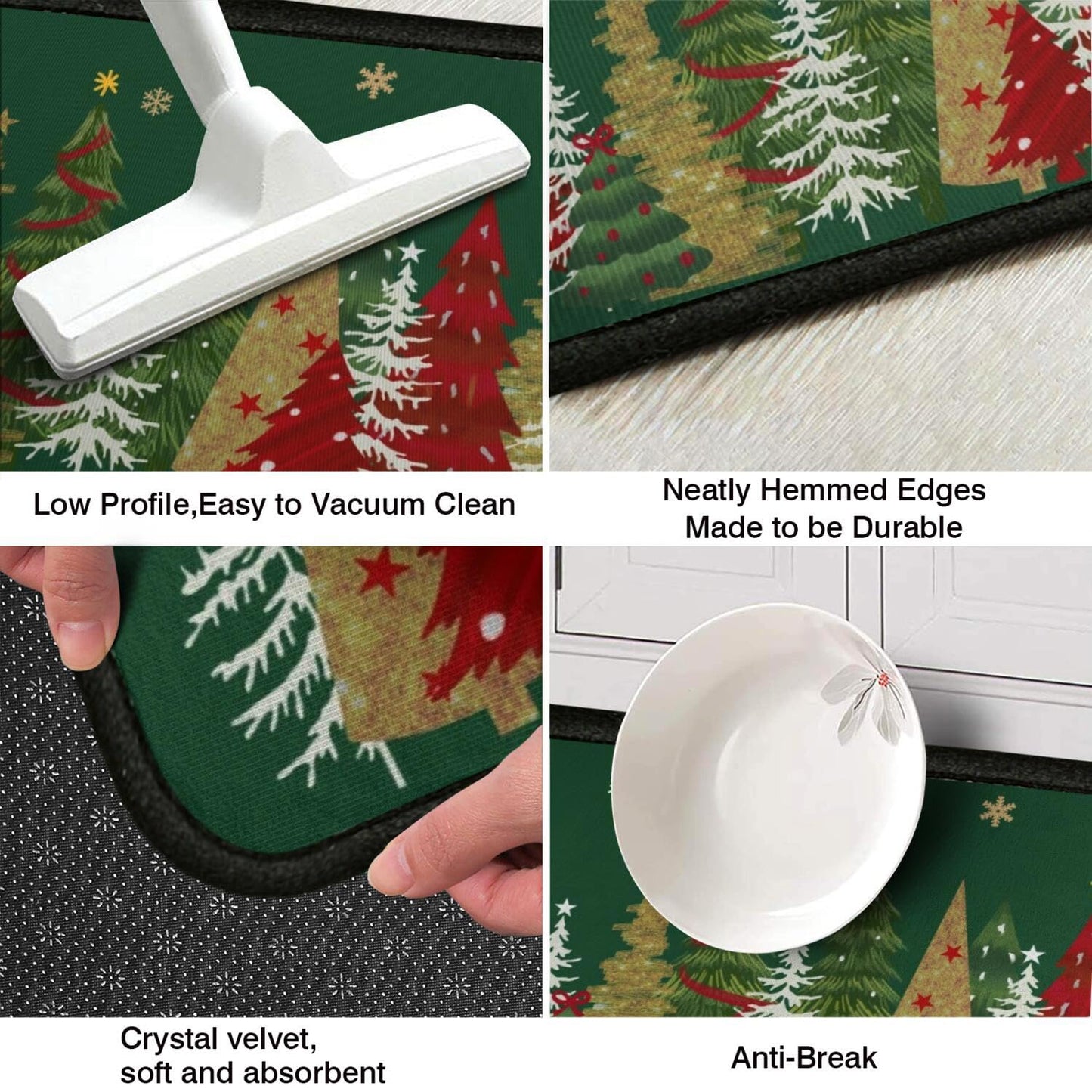 Lingcetger Christmas Kitchen Mats for Floor,Xmas Tree Kitchen Rugs Sets of 2,Green Christmas Non-Slip Kitchen Decor Floor Rug Home Decoration Doormat