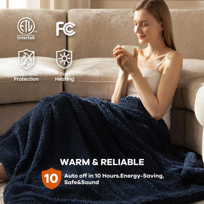 Heated Throw Blanket Double Sided Sherpa, Soft Heating Electric Blanket for Bed, Automatic Safety System, 6 Heating Levels & 4 Hours Auto-Off, 50"x60" Arctic Grey