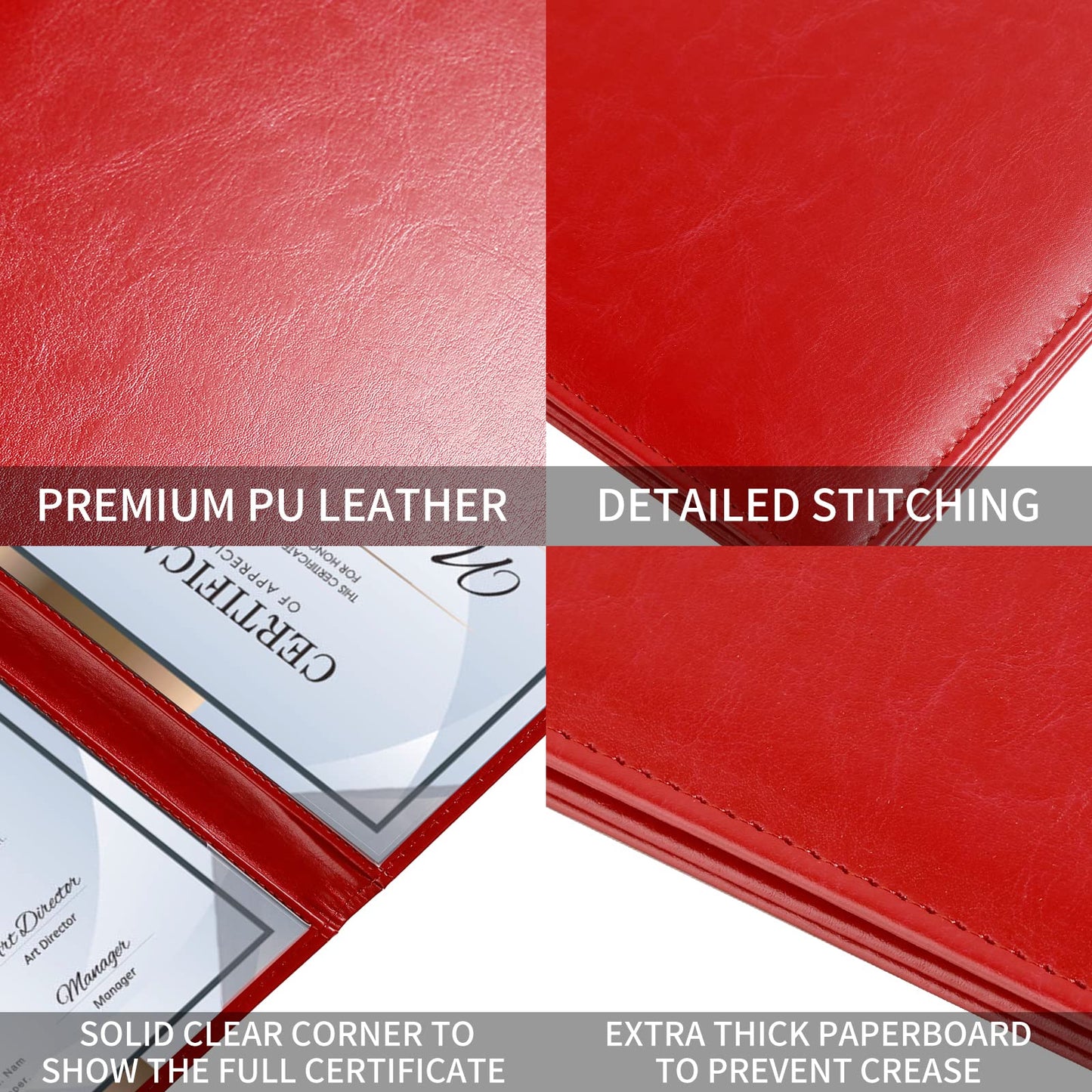 Diploma Cover 8.5 x 11 Certificate Holders for Letter-Sized Award Padded Menu Cover - Red Leather