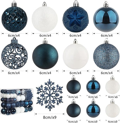 SY CRAFT 86 Pieces of Assorted Shatterproof Christmas Ball Snowflake Ornaments Seasonal Decorative Hanging Ornament Set with Hand-held Gift Package for Xmas Tree Decorations - Dark Blue