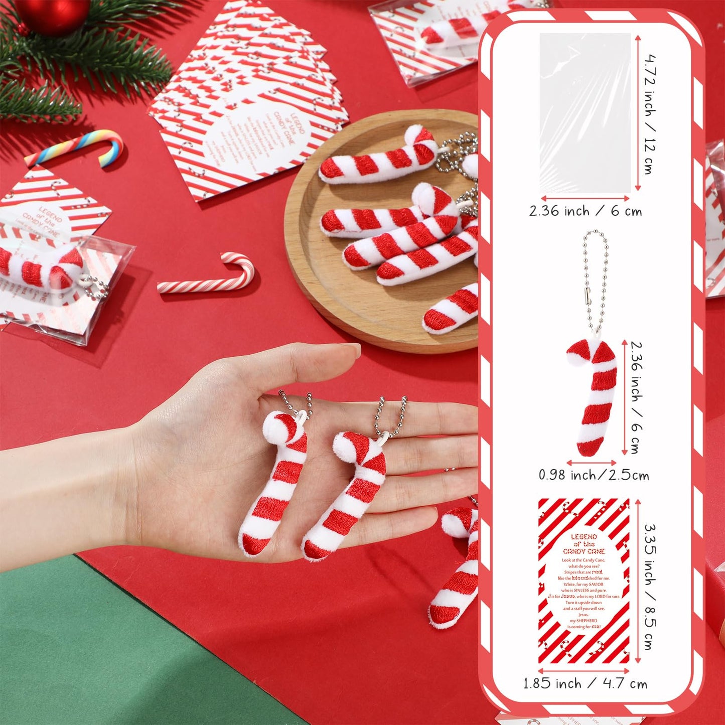 Soulchen 24 Set Christian Christmas Ornaments Bulk Candy Cane Ornaments with The Legend of The Candy Cane Cards for Church Christmas Stocking Stuffers Party Favor