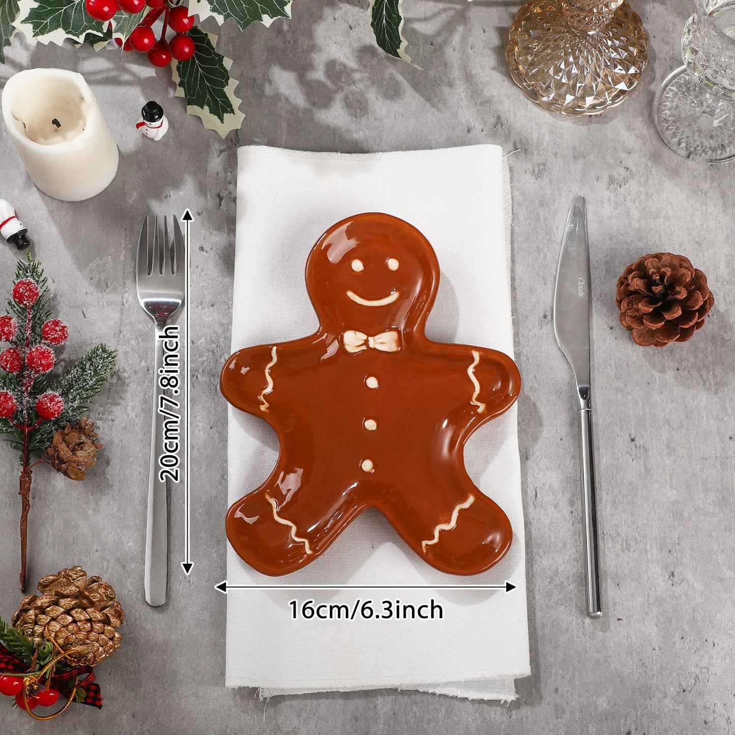 SiliFine 3 Pcs Christmas Gingerbread Plates Xmas Dinner Ceramic Plate 8 inch Holiday Cookie Tableware Decorative Desserts Dish Candy Salad Tray for Winter Home Table Party Supplies(Gingerbread Man)
