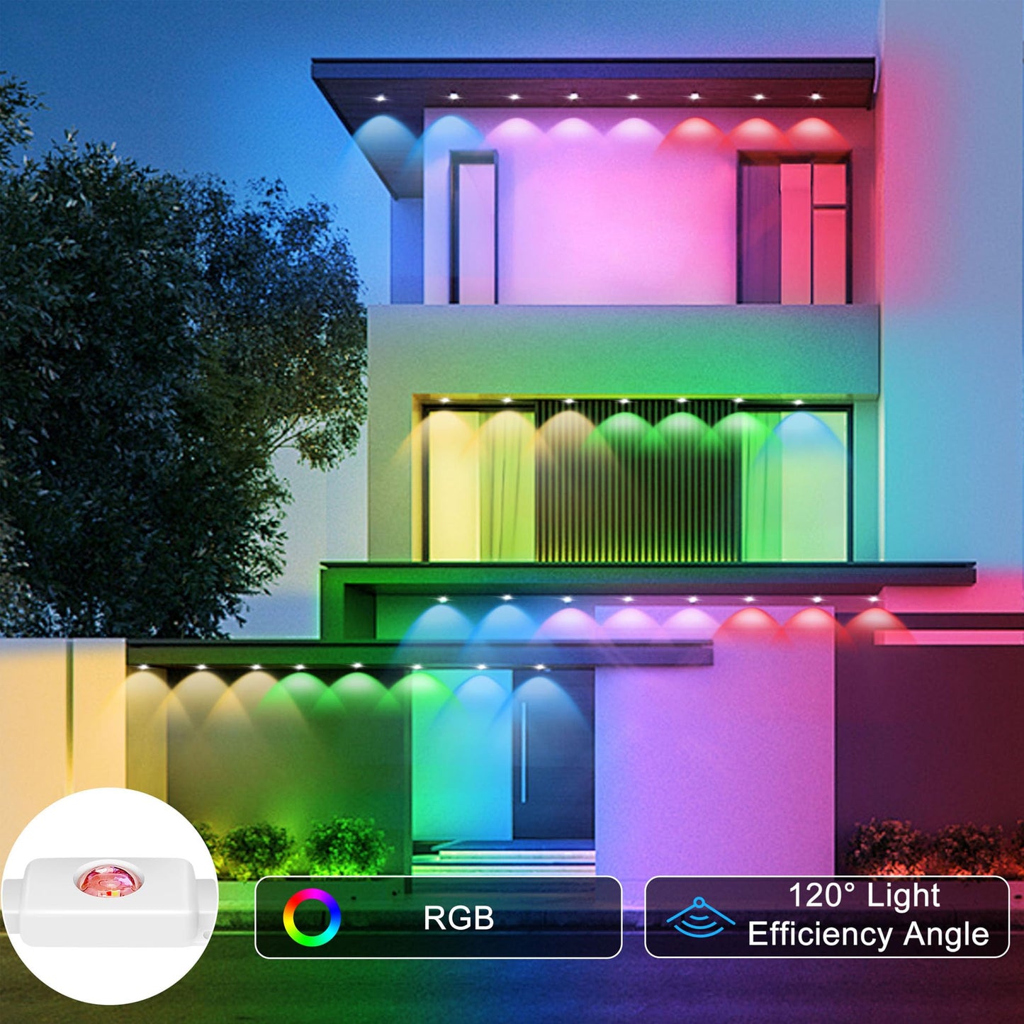 50FT Permanent Outdoor Lights with 30 Smart RGB LED Eave Lights, APP/Remote Control, IP67 Waterproof for House Roof, Eave, Garden, Outdoor Decorations, Christmas, Party Decor