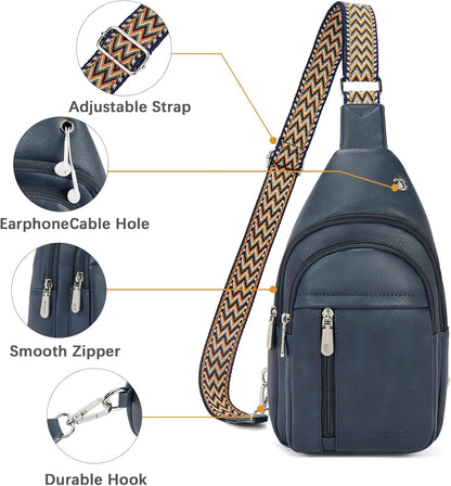 BOSTANTEN Sling Bag Cross Body Bag Trendy Leather Crossbody Purse Chest Bag with Adjustable Guitar Strap for Travel