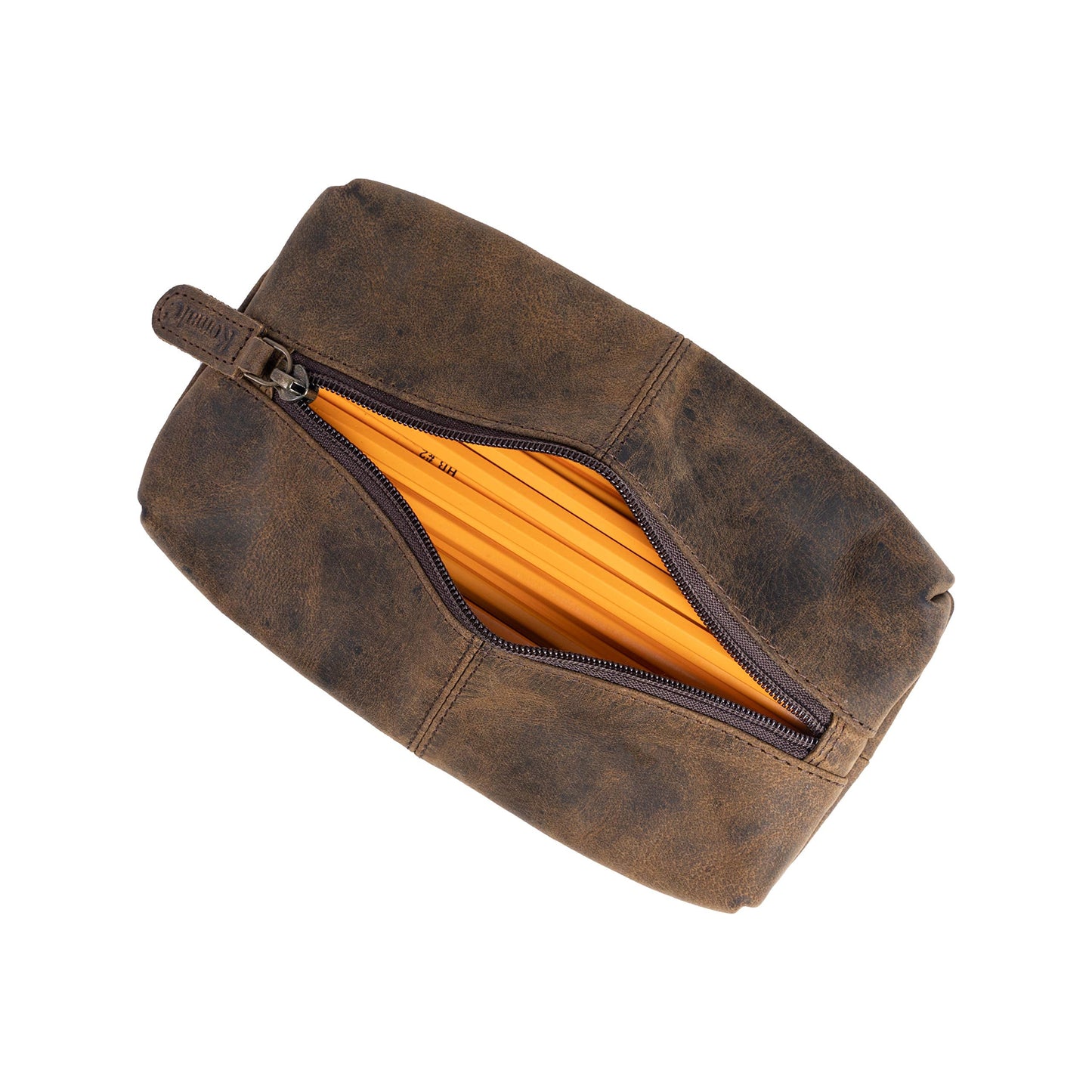 KomalC Genuine Buffalo Leather Zip-Lock Cosmetic & Pencil Pouch – Versatile Makeup and Stationery Case