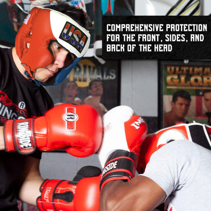 Ringside Competition Boxing Headgear, USA Boxing-Approved Leather Headgear with Cheek Protection, Great for MMA, Muay Thai, Kickboxing, and Training, Ideal for Men and Women, Black, XL