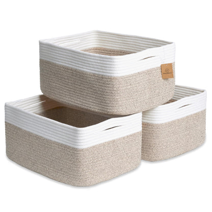 NaturalCozy Storage Baskets 16.8”x13”x7.6” Cotton Rope Woven Baskets for Organizing 3-Pack | Toy Storage Bins | Basket for Shelves, Laundry, Blanket, Clothes, Closet, Kitchen, Bathroom, Gifts