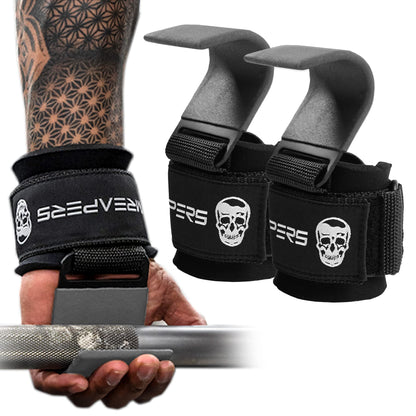 Gymreapers Weight Lifting Hooks (Pair), Heavy Duty Power Wrist Straps Hand Grip Support For Deadlifts, Pull Ups, Shrugs - Gym Gloves For Men and Women