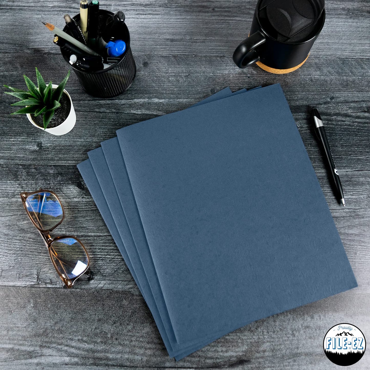 FILE-EZ Two-Pocket Folders, Dark Blue, 125-Pack, Textured Paper, Letter Size (EZ-32423)