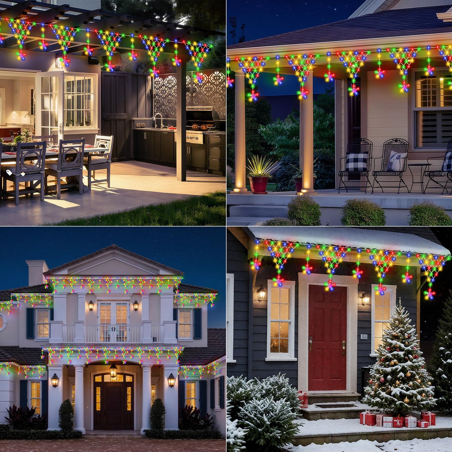 Ramadan Outdoor String Lights Waterproof, 218 LED 13.8FT Star Curtain Fairy Lights with 12 Drops Connectable Clear Wire Christmas Light Decorations 8 Modes for Eaves Yard Wedding Party Holiday Decor