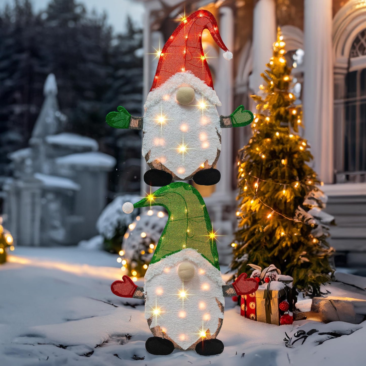 TW SHINE Set of 2 Lighted Christmas Gnomes Decorations, 50L 2 FT Stack-able Gnome Christmas Decor for Indoor Outdoor Festive Xmas Holiday Garden Yard Lawn