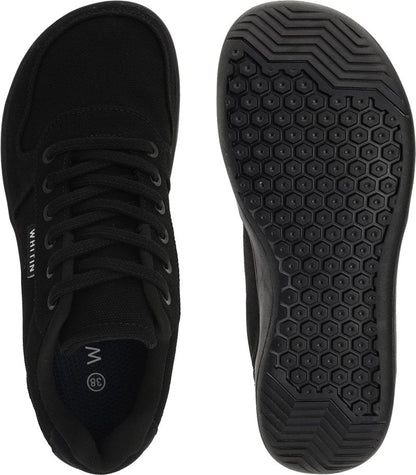 WHITIN Wide Toe Box Barefoot Sneakers for Women Canvas Minimalist Fashion Zero Drop Sole Shoes Size 7 Walking Training All Black 38