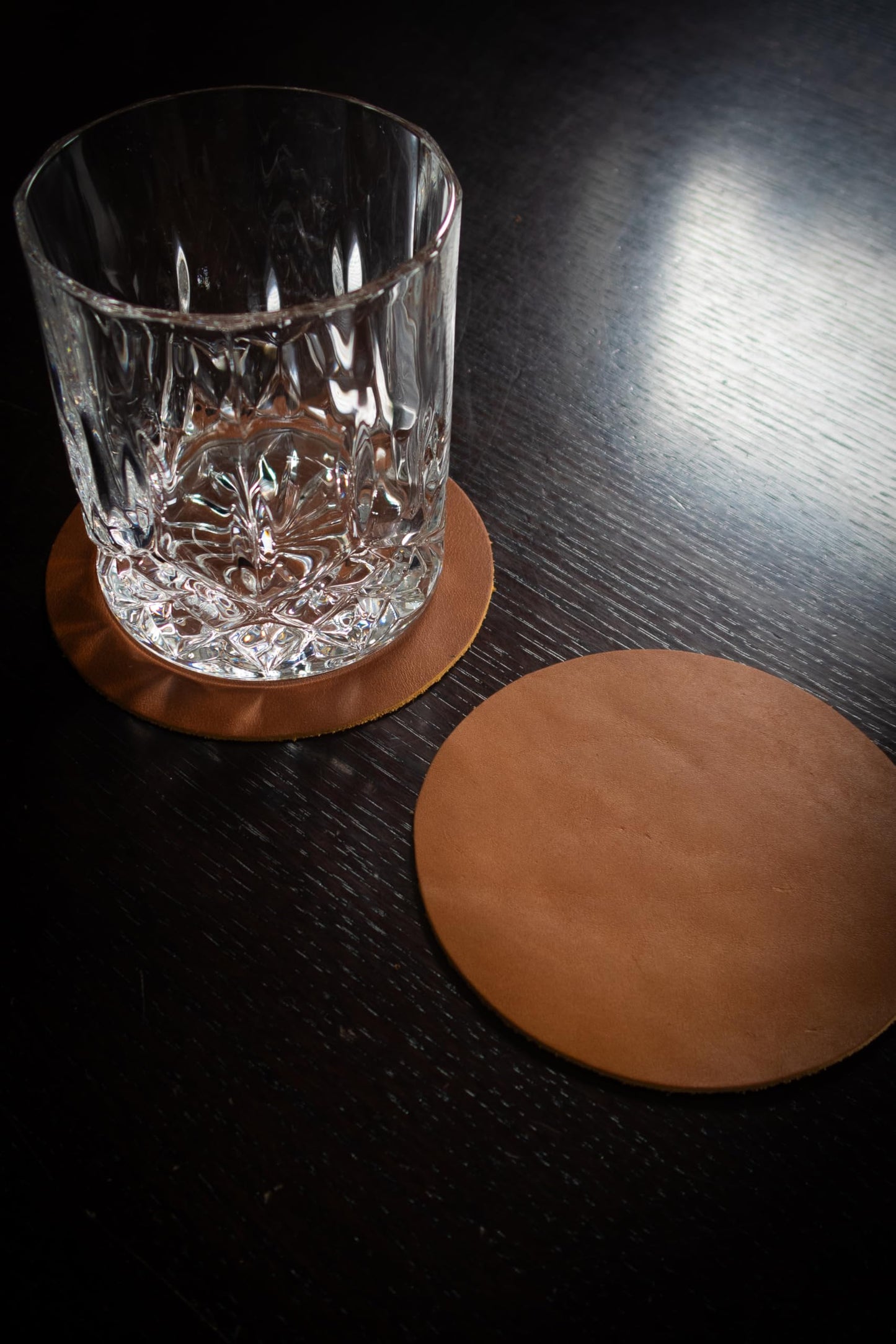 Real Natural Grain Leather Coasters – Durable Non-Slip (Tan) Distressed Design, Set of 6 for Table Protection in Home, Office, Kitchen, and Bar