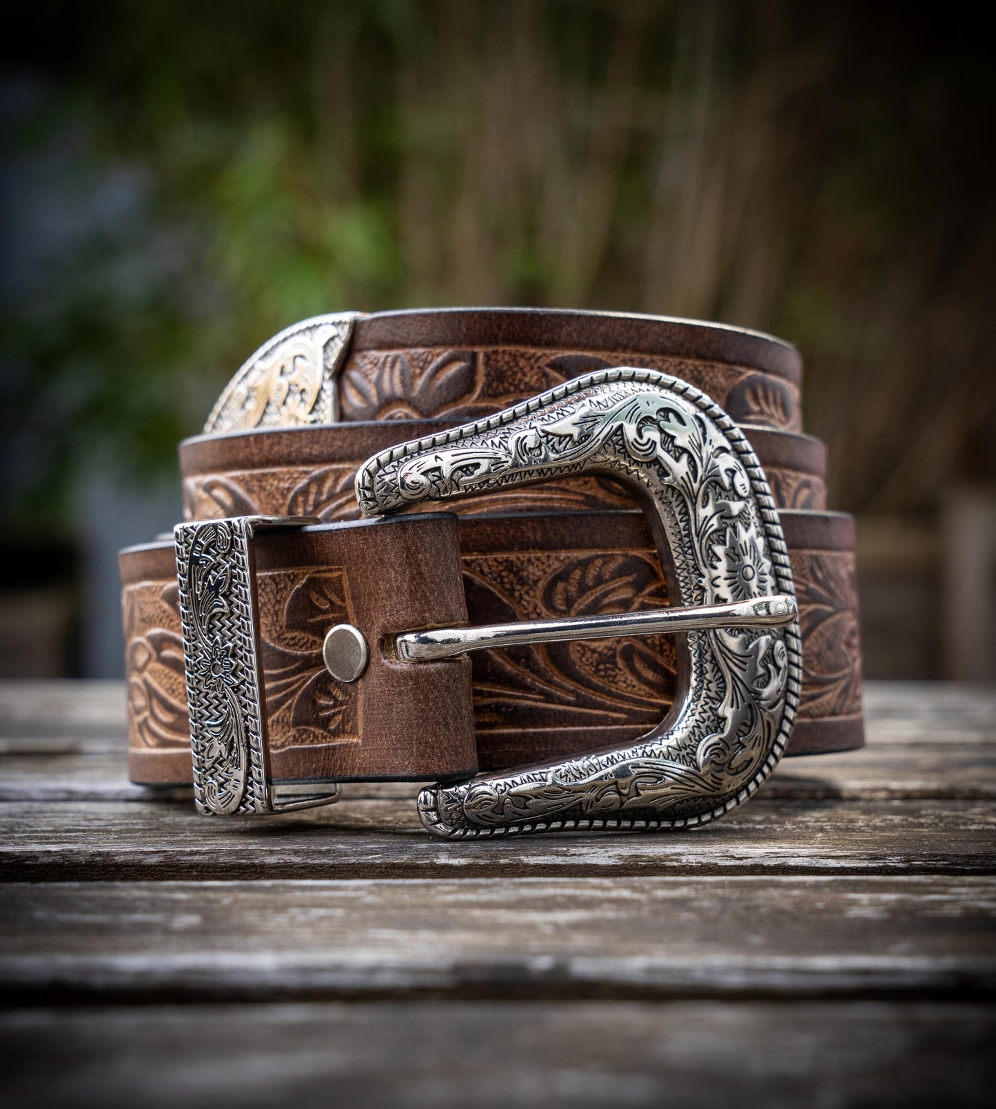 Angus Stoke western belt - Genuine buffalo leather - men's cowboy western & rodeo belt - hand-carved leather belt Jessy (Brown, 34-36")
