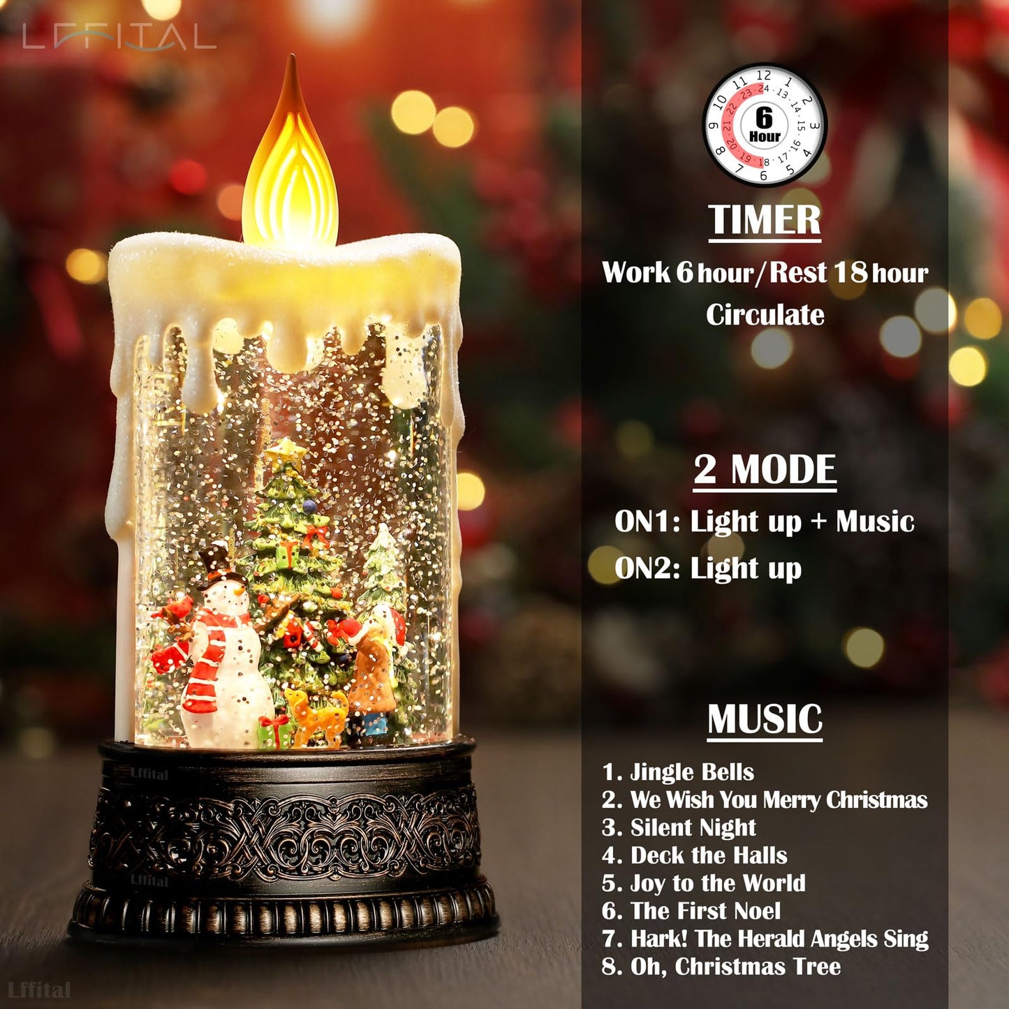 Lffital Snowman Christmas Snow Globe Lantern, Lighted Christmas Decorations for Home Candle Shaped Snow Lantern with Music Timer Glittering, Home Decor Festival Gife, USB & Battery Operated
