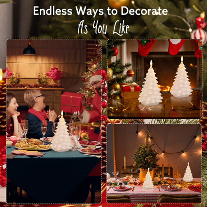 AFINETH Christmas Tree Candles with Remote, 2 Pack White Flameless Candles Battery Operated, Real Wax Flickering Christmas Led Candle Decorations for Winter Home Holiday Xmas Gift