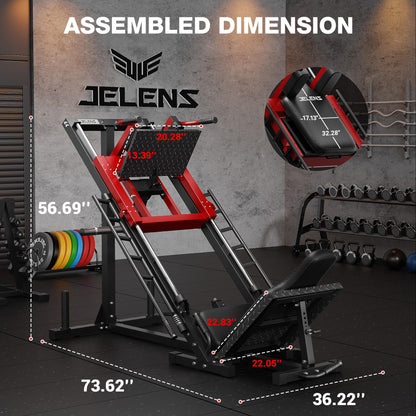 JELENS Leg Press Hack Squat Machine, Leg Machine for Home Gym with Linear Bearing, L11 Professional Adjustable Leg Exercise Machine, Lower Body Workout (Red, Classical)