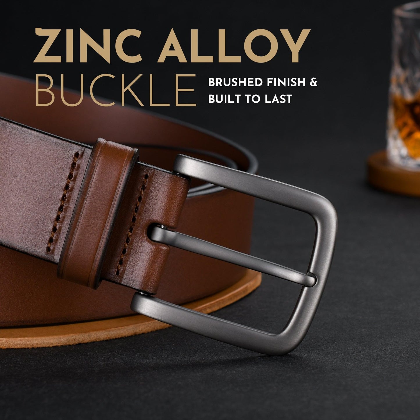 Buffway Men's Leather Belt,1.5" Handcrafted Top-Grain Leather – Durable,Comfortable,Suitable for Everyday Formal & Casual Wear - Size 52" Brown